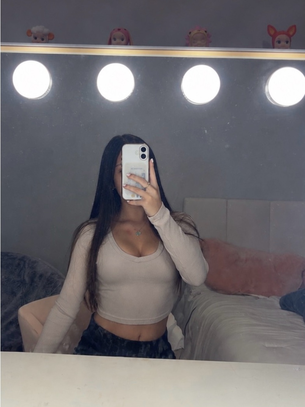 Cream Ribbed Scoop Neck Long Sleeve Top - Size XS